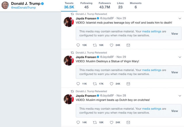 Twitter has a new reason for why it didn't delete Trump's anti-Muslim retweets