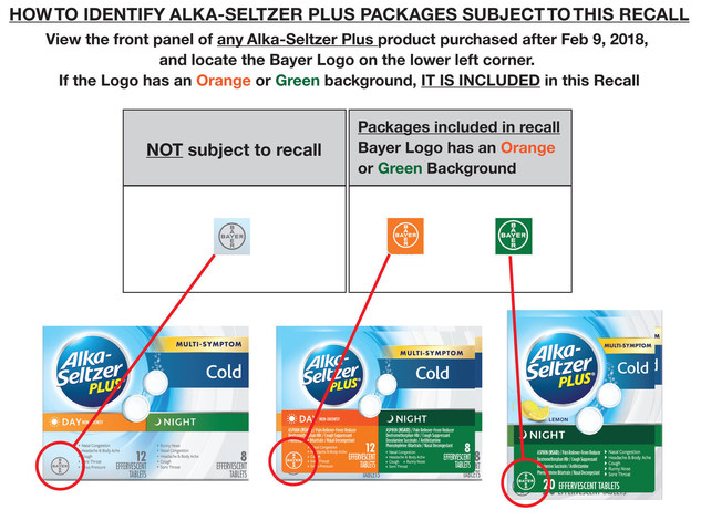 Alka-Seltzer Plus products recalled due to labeling error