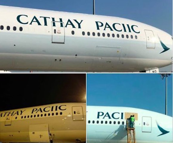 Huge spelling mistake on Cathay Pacific plane